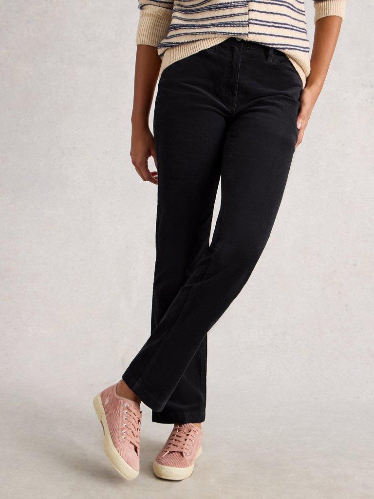 Brooke Straight Cord Trousers in CHARC GREY - MODEL DETAIL