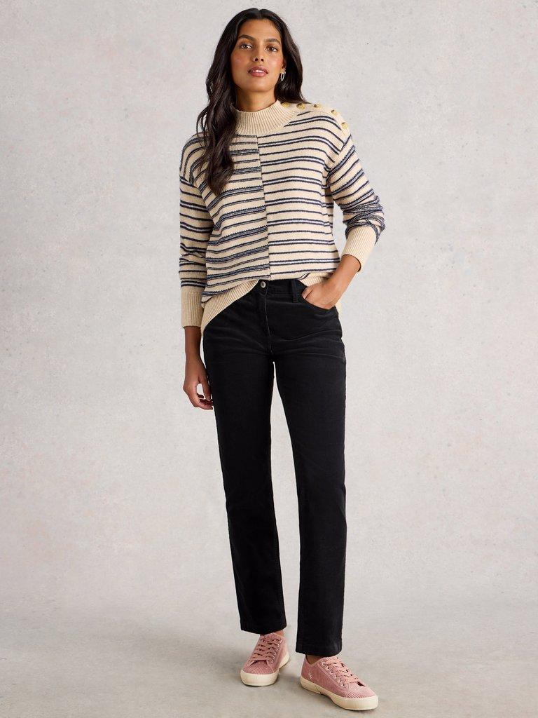 Brooke Straight Cord Trousers in CHARC GREY - MODEL FRONT