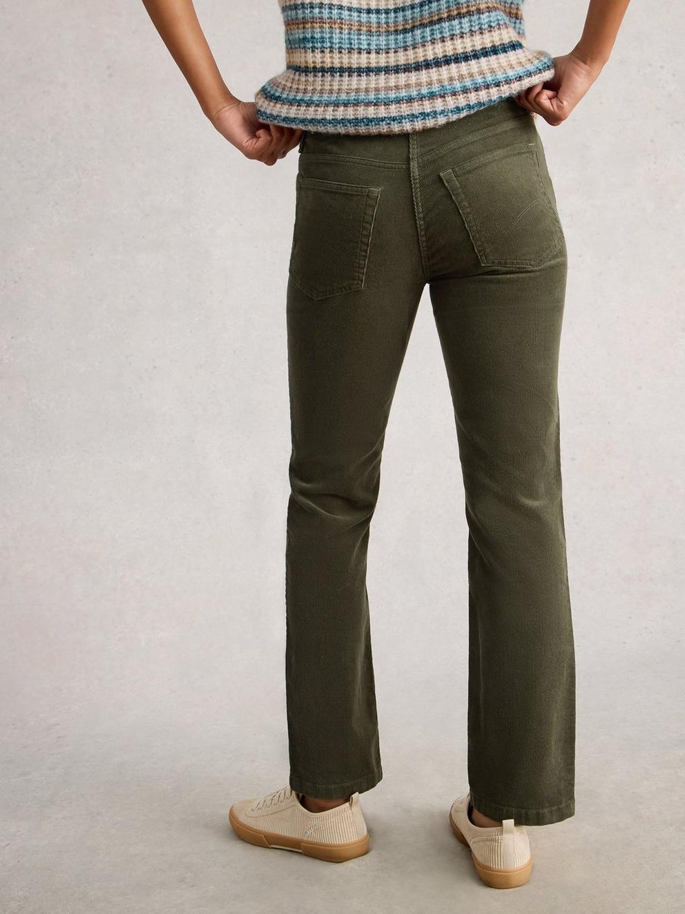 Brooke Straight Cord Trousers in KHAKI GRN - MODEL BACK