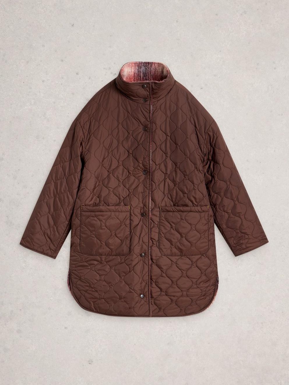 Marlowe Reversible Coat in PLUM MLT - FLAT BACK