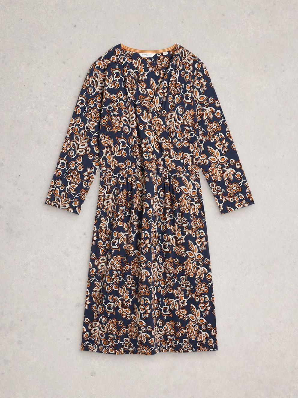 Tallie Wrap Jersey Dress in NAVY MULTI - FLAT FRONT
