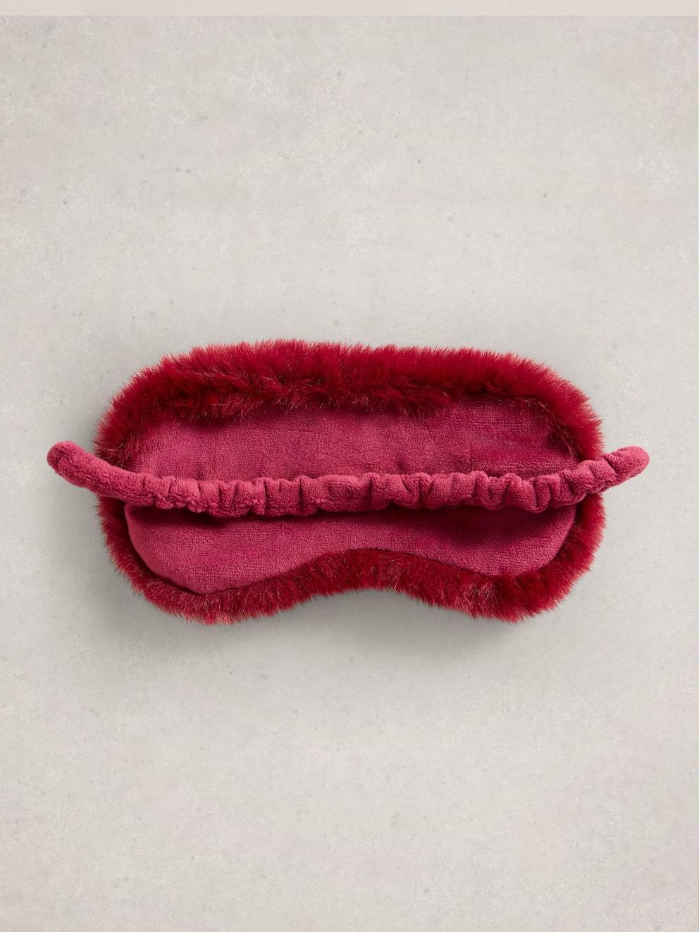 Velvet Faux Fur Eye Mask in DK RED - FLAT DETAIL