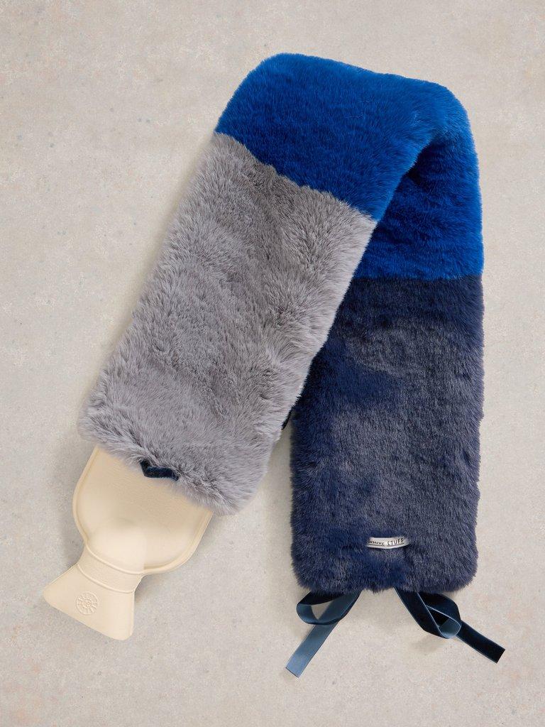 Long Faux Fur Hot Water Bottle in BLUE MLT - FLAT DETAIL