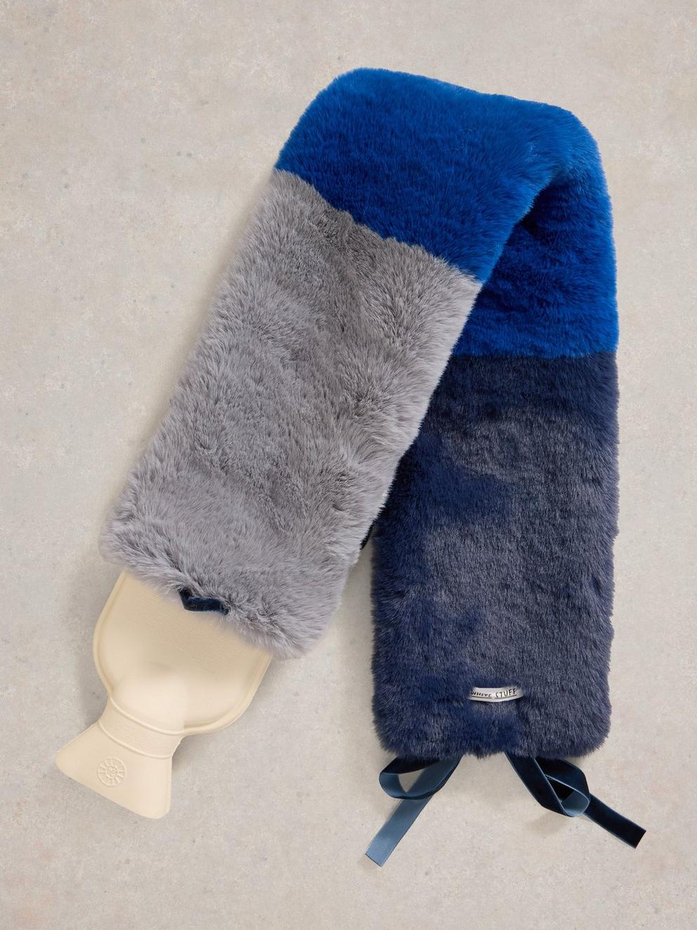 Long Faux Fur Hot Water Bottle in BLUE MLT - FLAT DETAIL