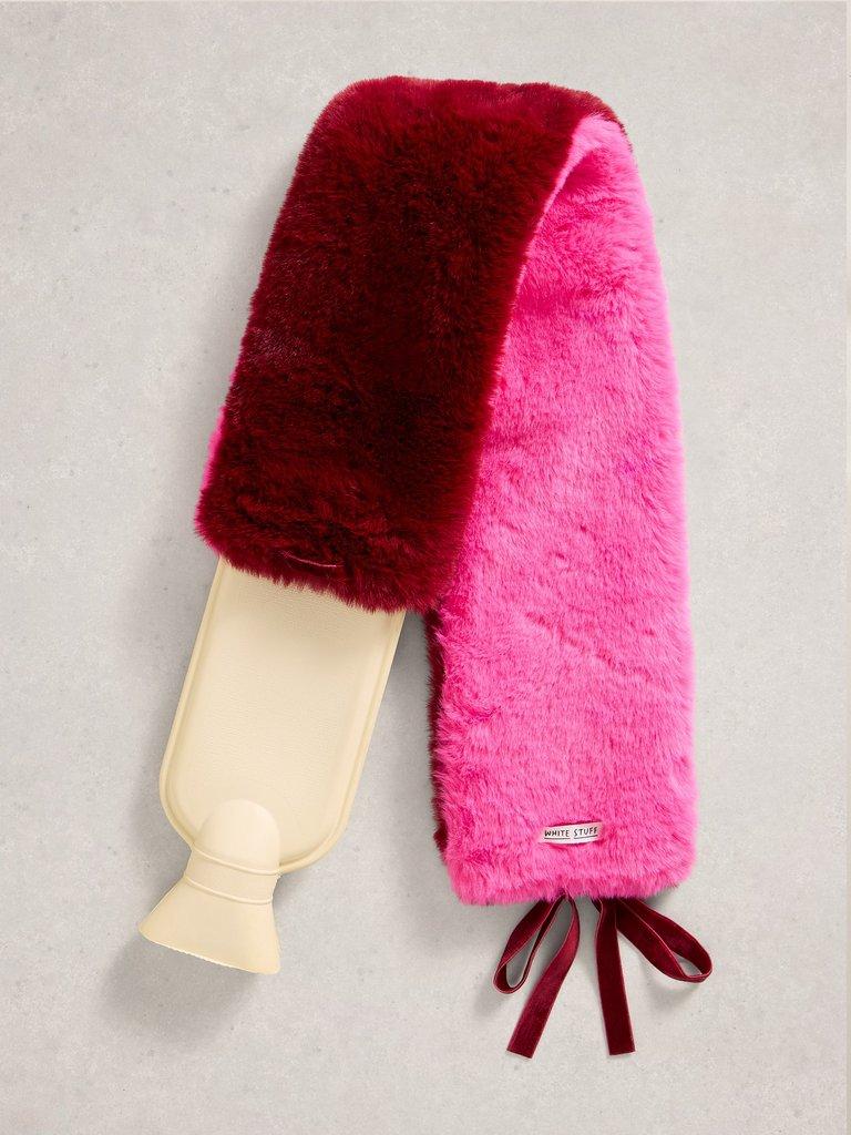 Long Faux Fur Hot Water Bottle in PINK MLT - FLAT DETAIL