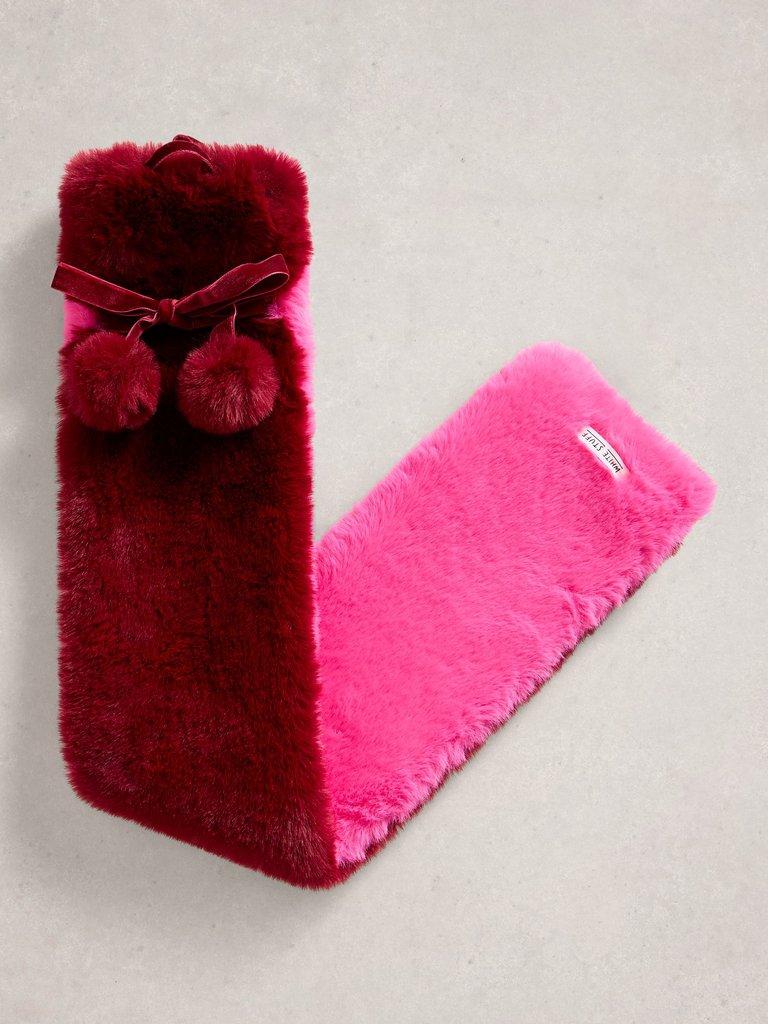 Long Faux Fur Hot Water Bottle in PINK MLT - FLAT FRONT