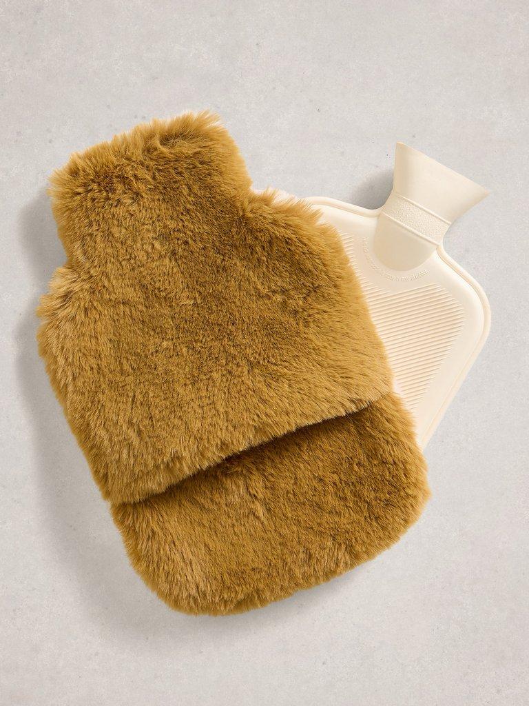 Faux Fur Fluffy Hot Water Bottle in NAT MLT - FLAT DETAIL