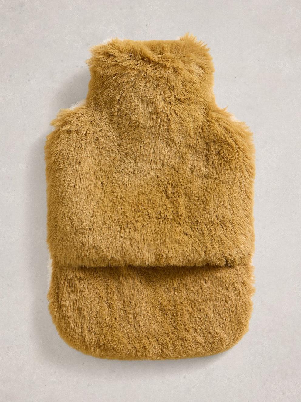 Faux Fur Fluffy Hot Water Bottle in NAT MLT - FLAT FRONT