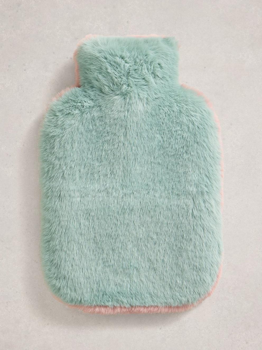 Faux Fur Fluffy Hot Water Bottle in PINK MLT - FLAT BACK