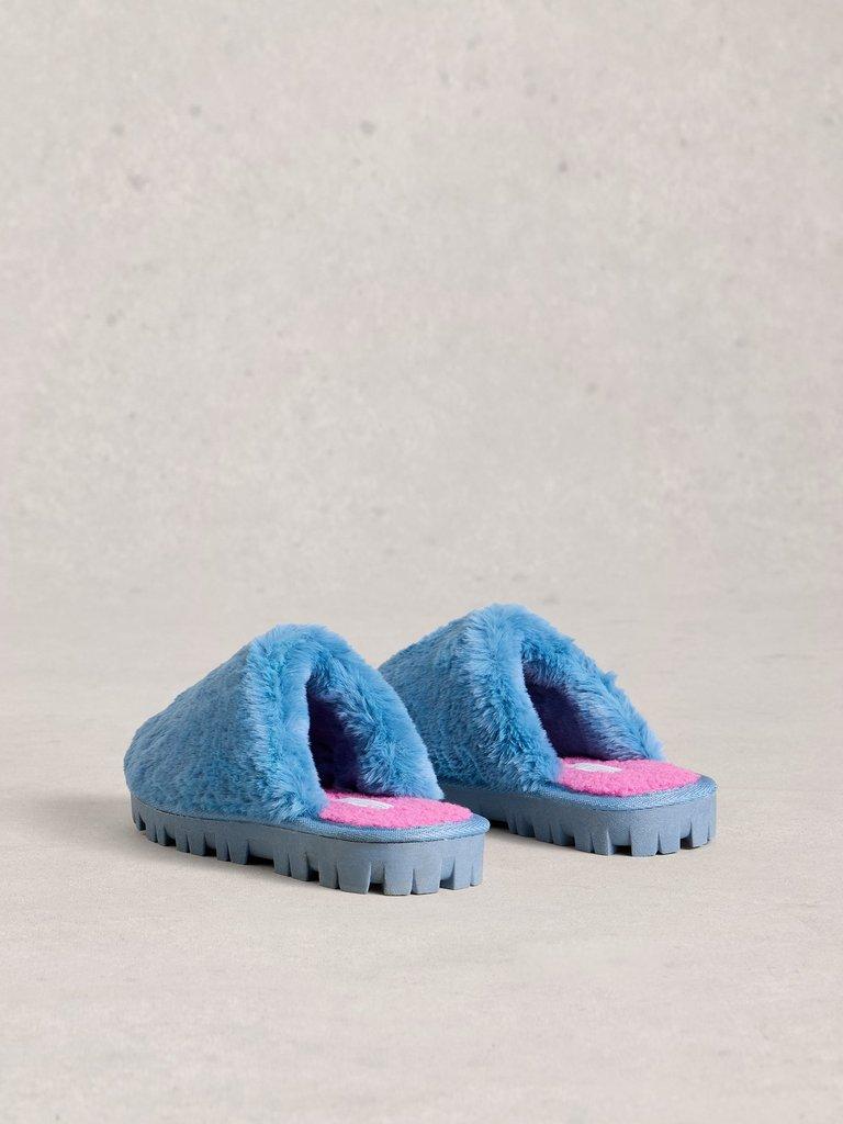 Faux Fur Slipper Mule in BRT BLUE - FLAT BACK