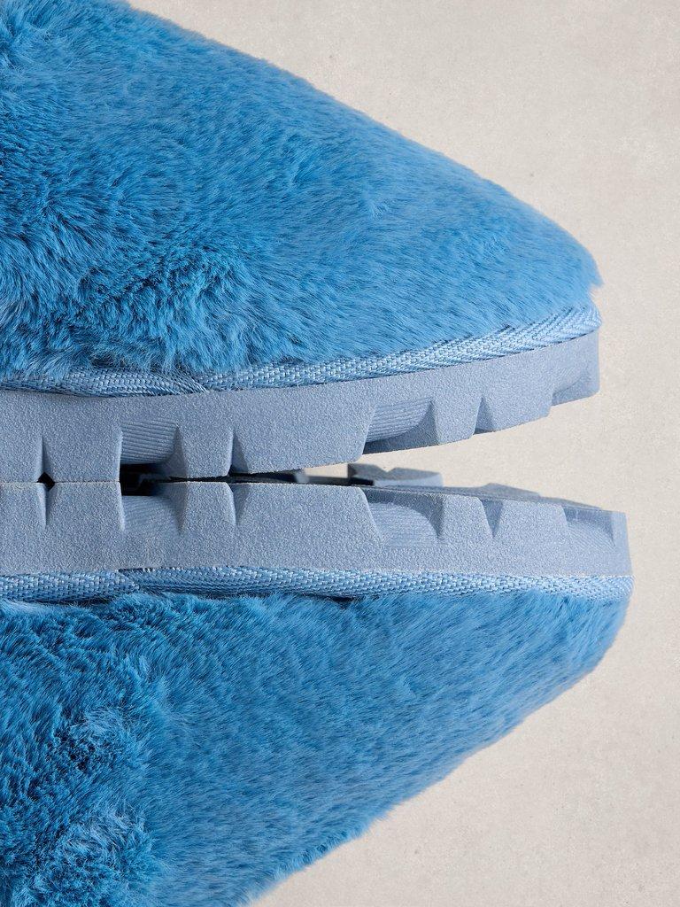 Faux Fur Slipper Mule in BRT BLUE - FLAT DETAIL