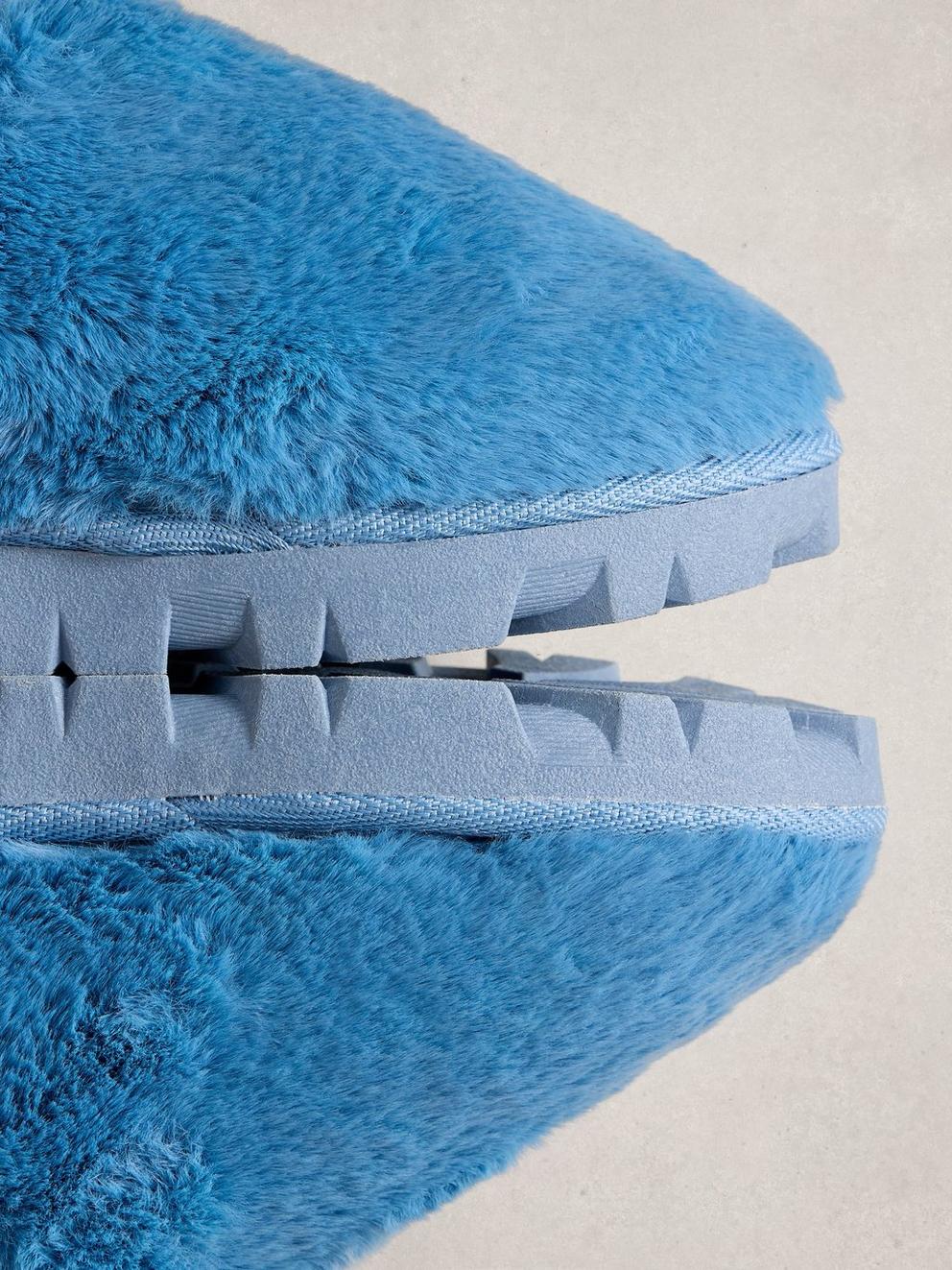 Faux Fur Slipper Mule in BRT BLUE - FLAT DETAIL