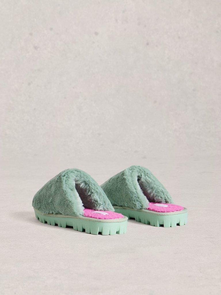 Faux Fur Slipper Mule in MINT GREEN - FLAT BACK