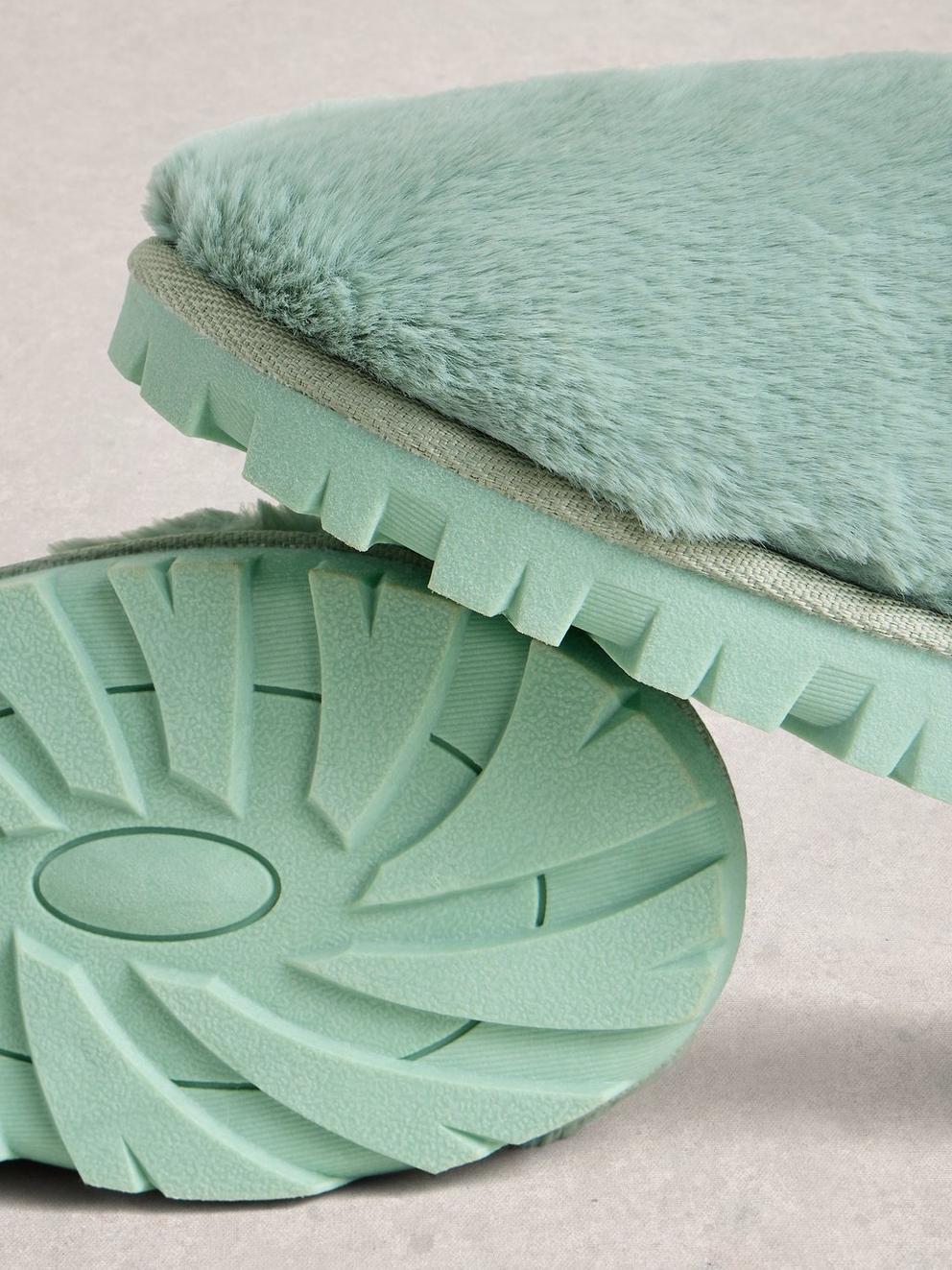 Faux Fur Slipper Mule in MINT GREEN - FLAT DETAIL