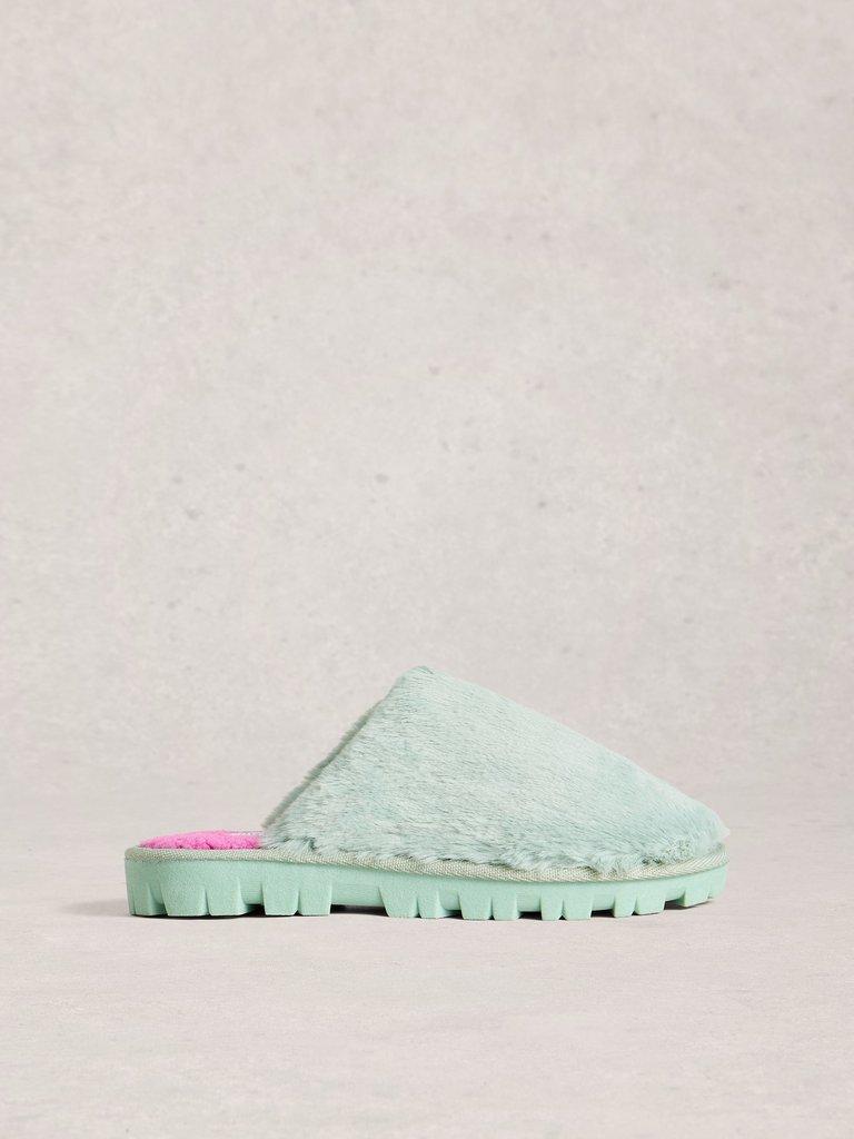 Faux Fur Slipper Mule in MINT GREEN - LIFESTYLE