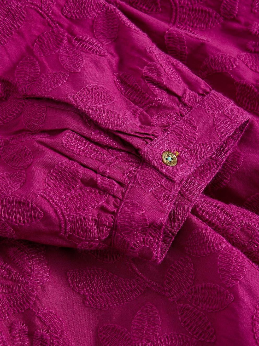 Lucy Embroidered Dress in MID PINK - FLAT DETAIL
