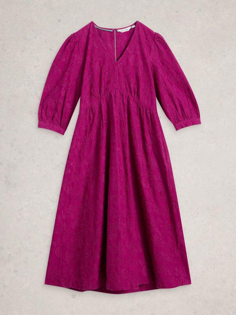 Lucy Embroidered Dress in MID PINK - FLAT FRONT