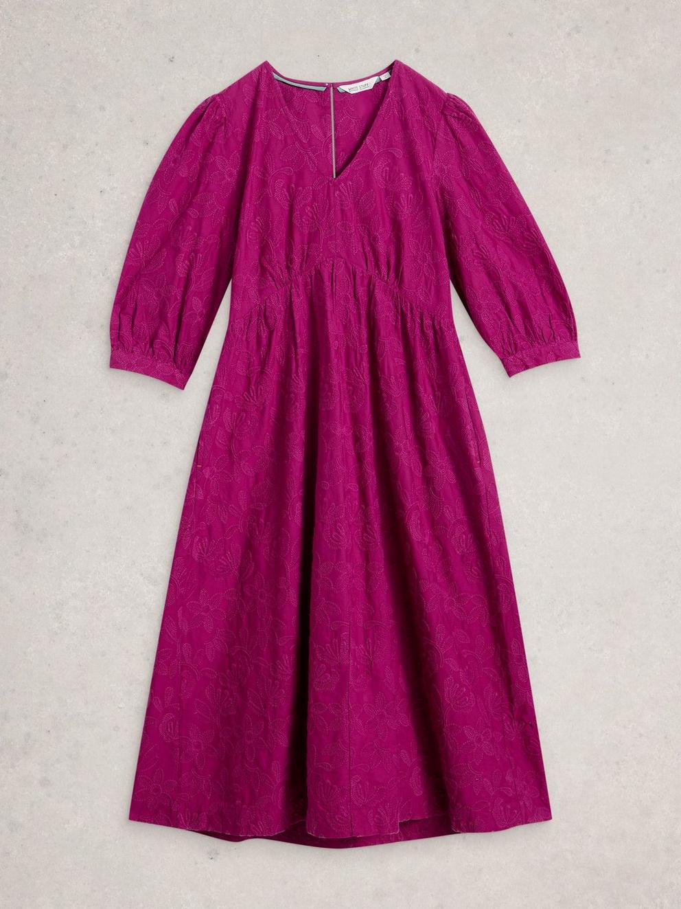 Lucy Embroidered Dress in MID PINK - FLAT FRONT