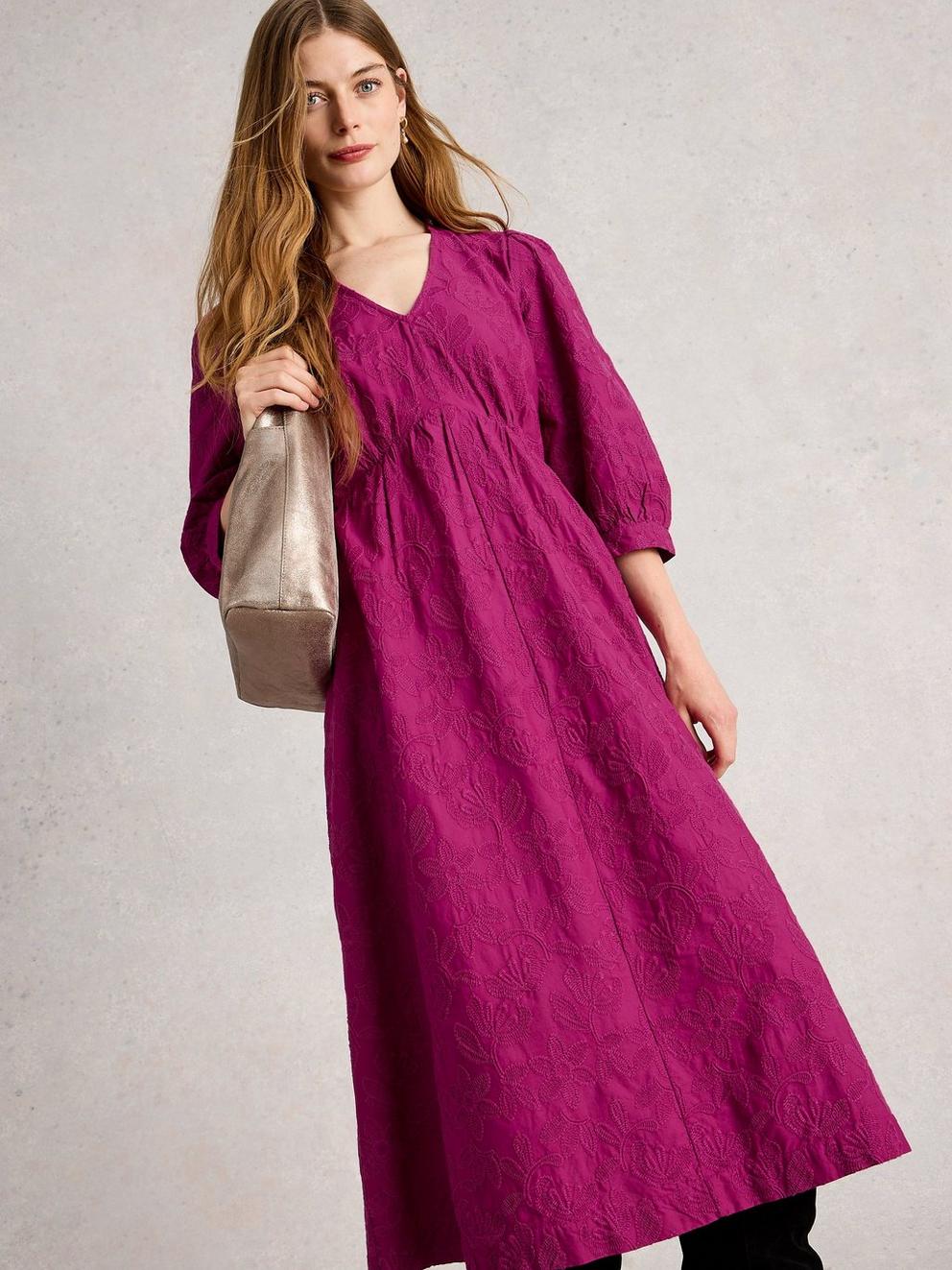 Lucy Embroidered Dress in MID PINK - LIFESTYLE