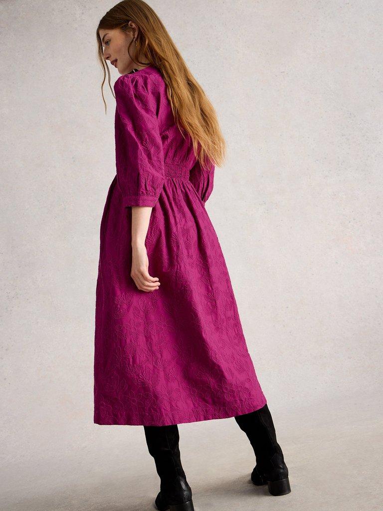 Lucy Embroidered Dress in MID PINK - MODEL BACK