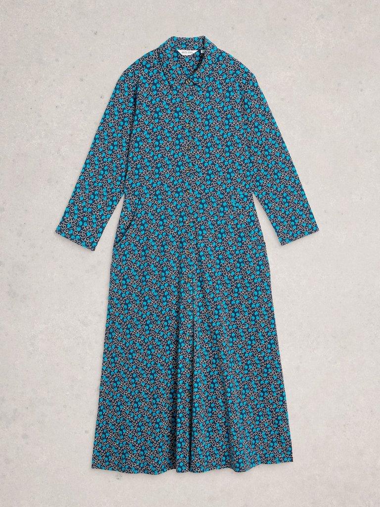 Pia Jersey Collared Shirt Dress in NAVY MULTI - FLAT FRONT