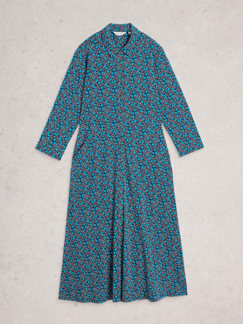 Pia Jersey Collared Shirt Dress in NAVY MULTI - FLAT FRONT