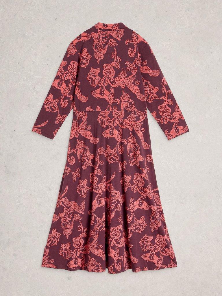 Pia Jersey Collared Shirt Dress in PLUM PR - FLAT BACK