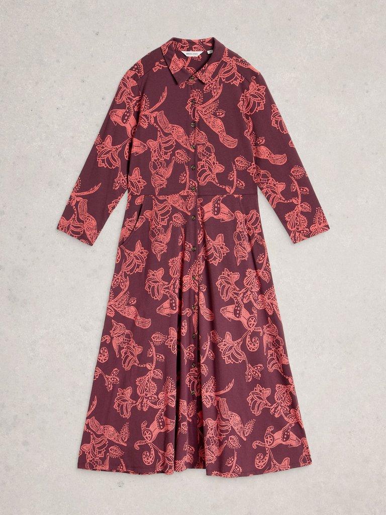 Pia Jersey Collared Shirt Dress in PLUM PR - FLAT FRONT