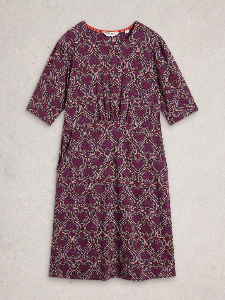 Olivia Crew Neck Jersey Dress in PLUM PR - FLAT FRONT