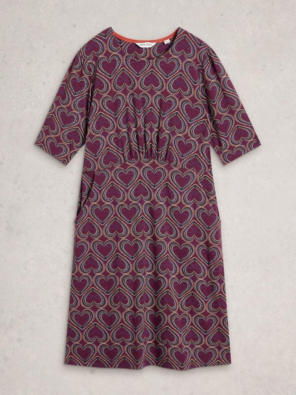 Olivia Crew Neck Jersey Dress in PLUM PR - FLAT FRONT