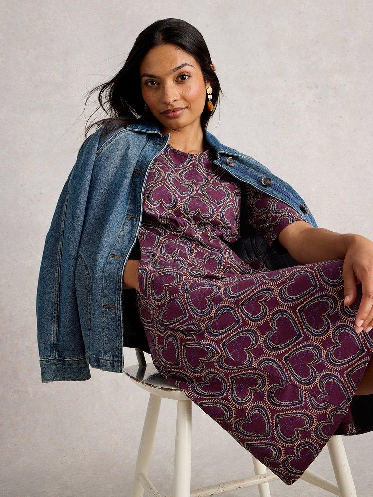 Olivia Crew Neck Jersey Dress in PLUM PR - LIFESTYLE