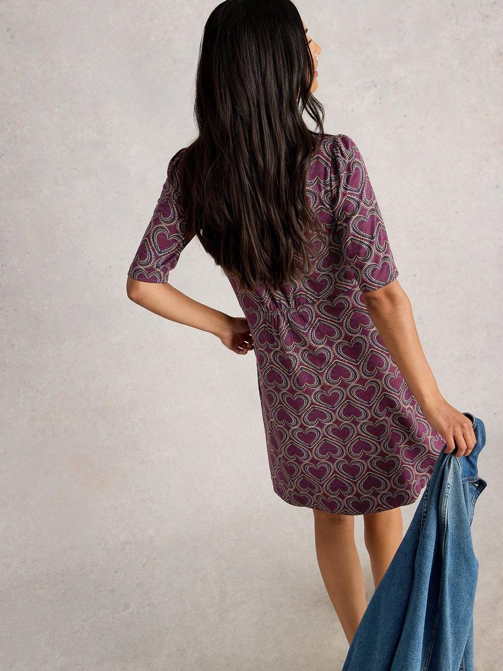 Olivia Crew Neck Jersey Dress in PLUM PR - MODEL BACK