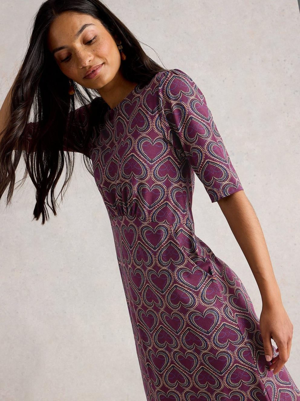 Olivia Crew Neck Jersey Dress in PLUM PR - MODEL DETAIL