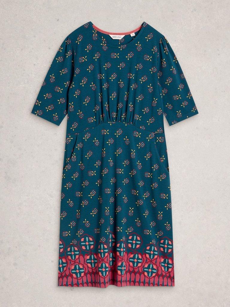 Olivia Crew Neck Jersey Dress in TEAL PR - FLAT FRONT