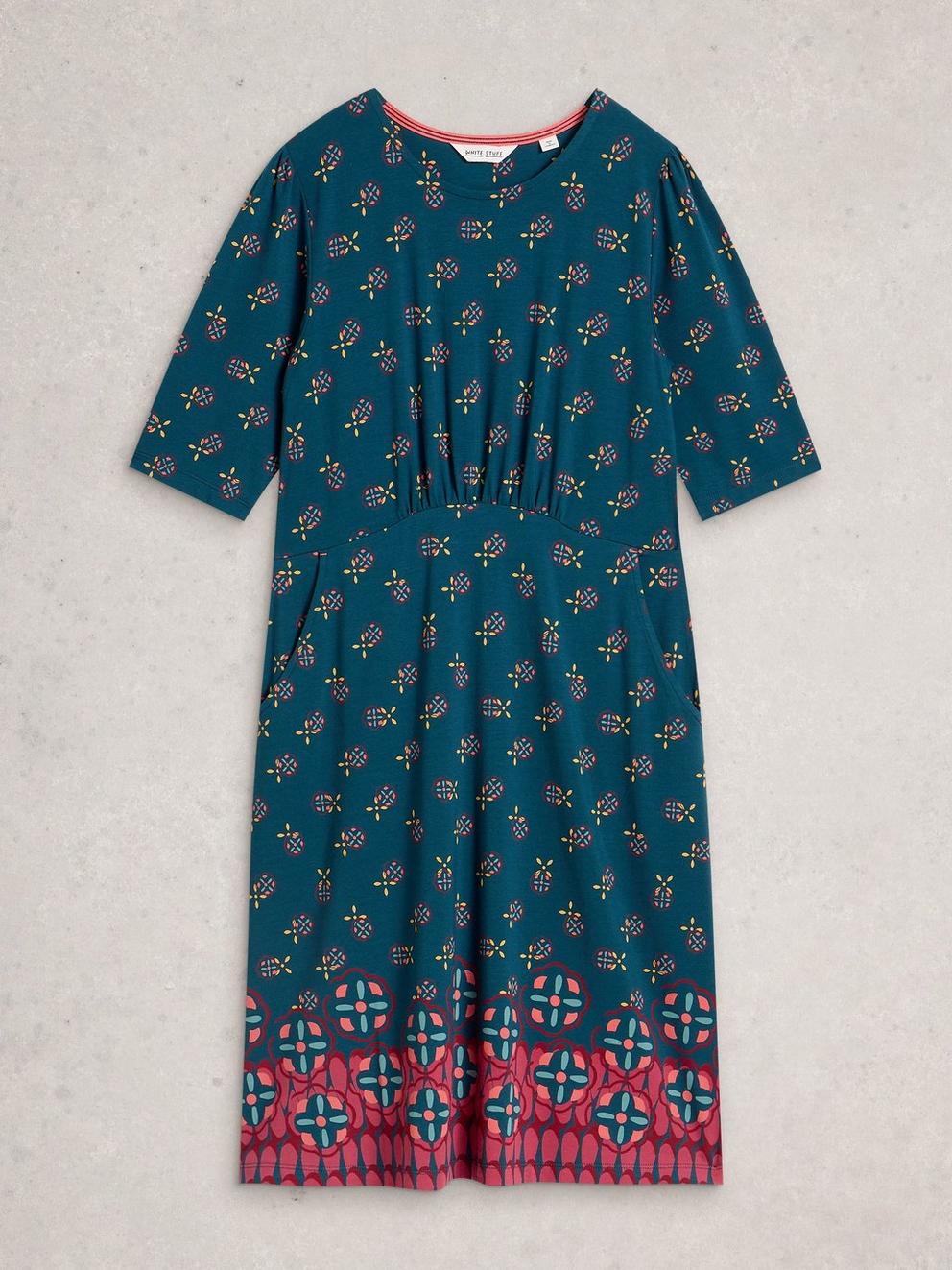 Olivia Crew Neck Jersey Dress in TEAL PR - FLAT FRONT