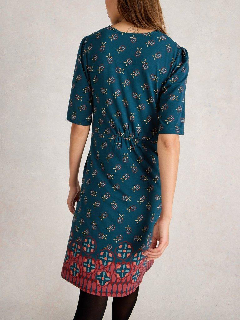 Olivia Crew Neck Jersey Dress in TEAL PR - MODEL BACK