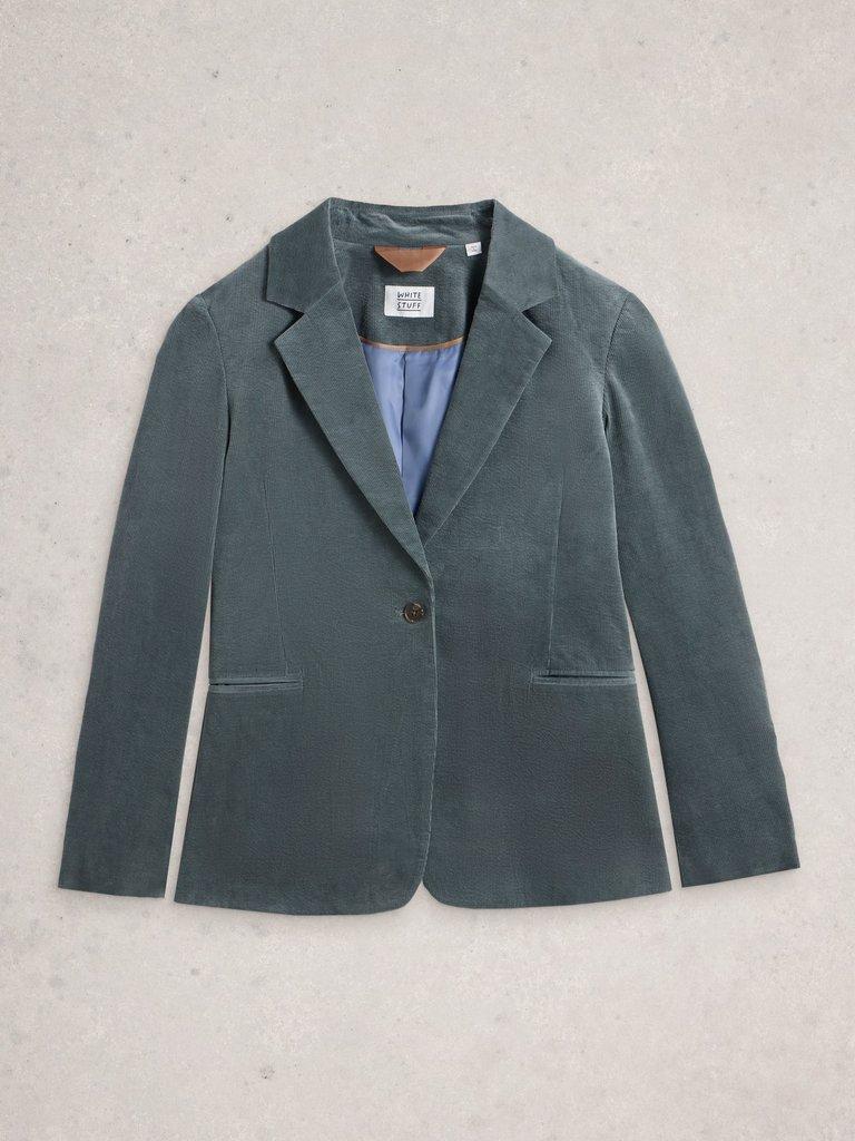 Evelyn Cord Collared Blazer in DK GREEN - FLAT FRONT