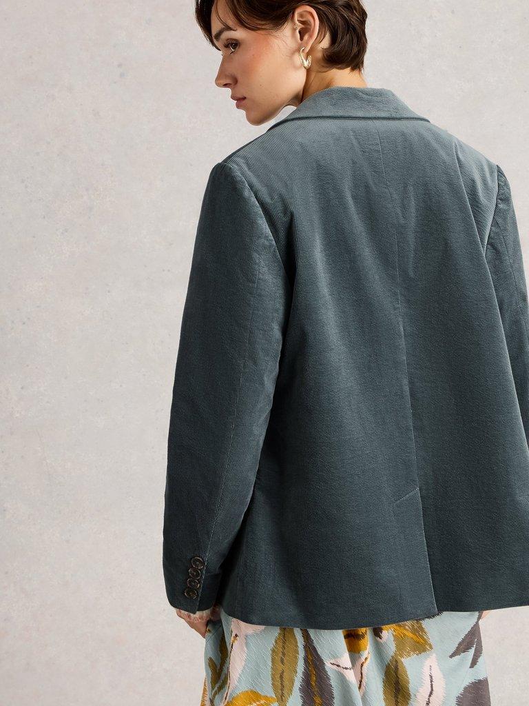 Evelyn Cord Collared Blazer in DK GREEN - MODEL BACK