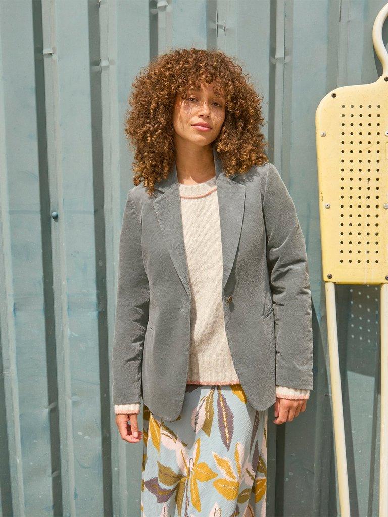 Evelyn Cord Collared Blazer in DK GREEN - MIXED