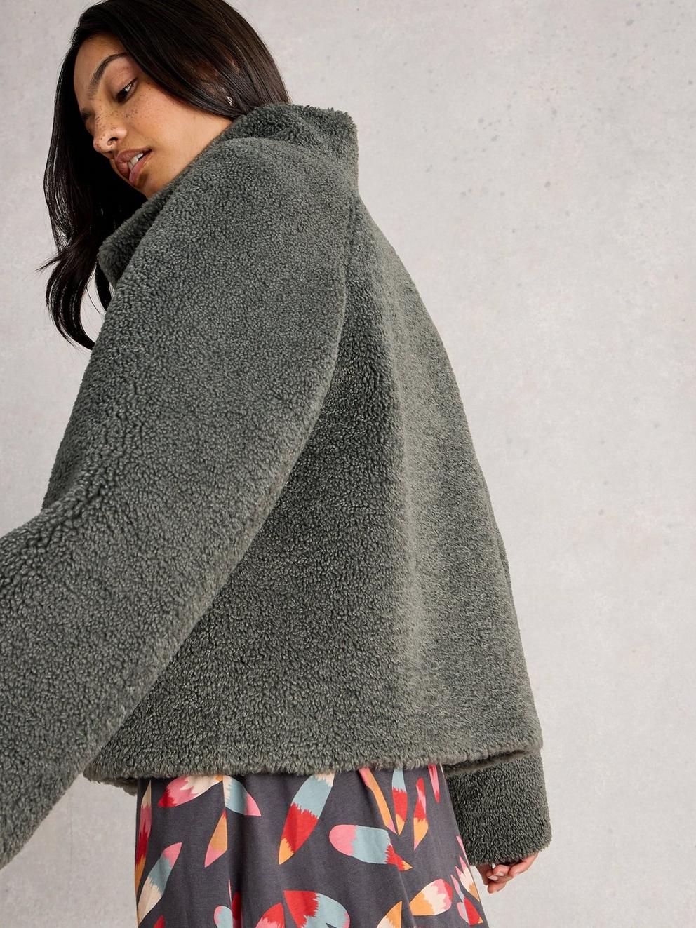 Adley Reversible Borg Jacket in GREY MLT - MODEL BACK