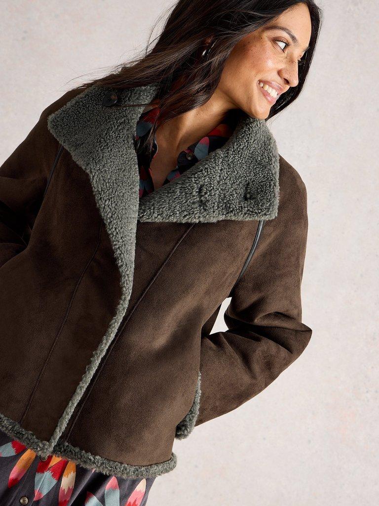 Adley Reversible Borg Jacket in GREY MLT - MODEL DETAIL