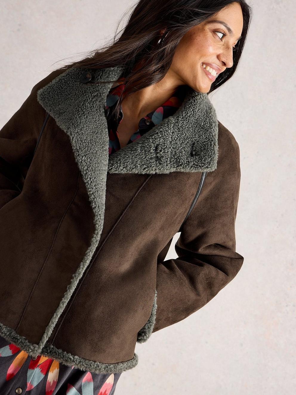 Adley Reversible Borg Jacket in GREY MLT - MODEL DETAIL