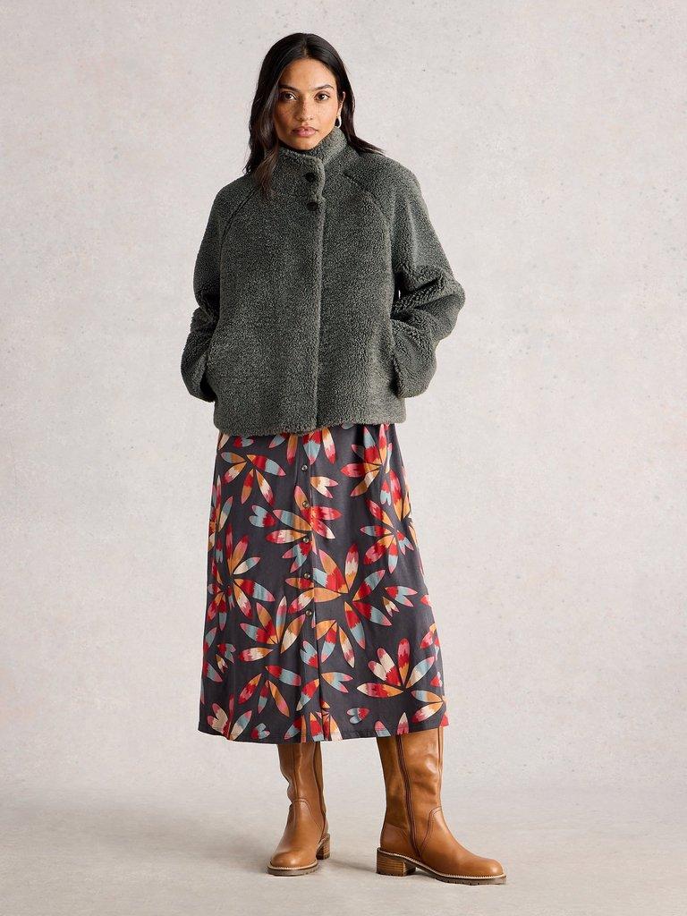 Adley Reversible Borg Jacket in GREY MLT - MODEL FRONT