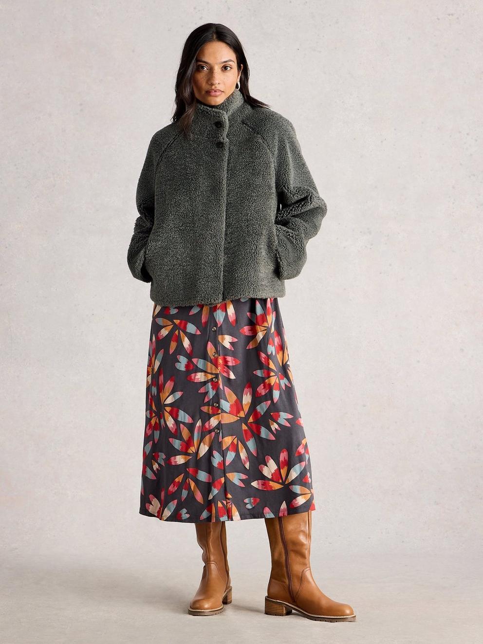 Adley Reversible Borg Jacket in GREY MLT - MODEL FRONT