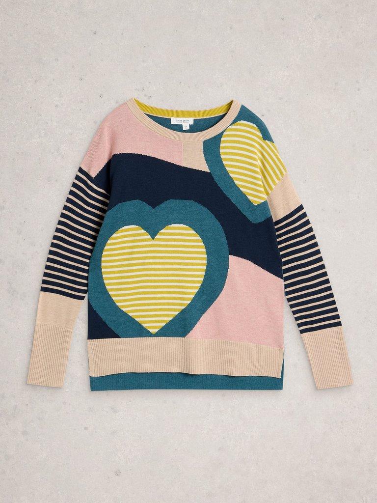 OLIVE CREW NECK HEART JUMPER in PINK MULTI White Stuff US