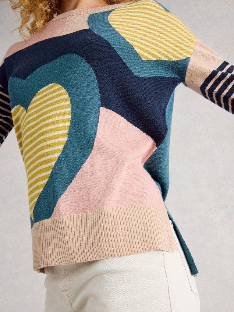 OLIVE CREW NECK HEART JUMPER in PINK MLT - MODEL DETAIL