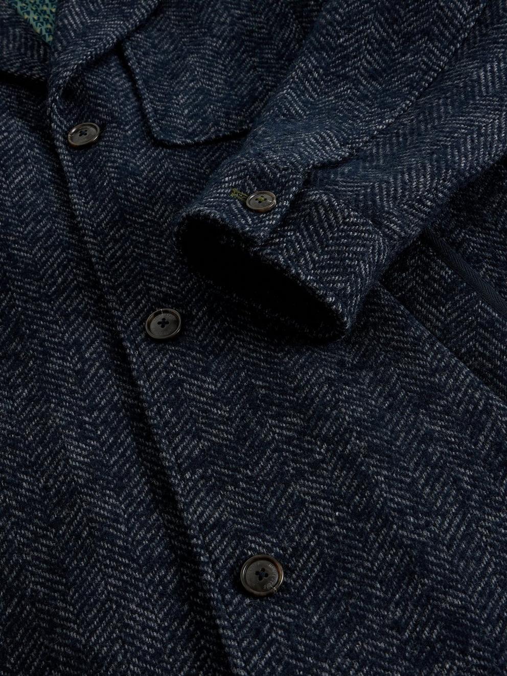 Herringbone Epsom Coat in DARK NAVY - FLAT DETAIL