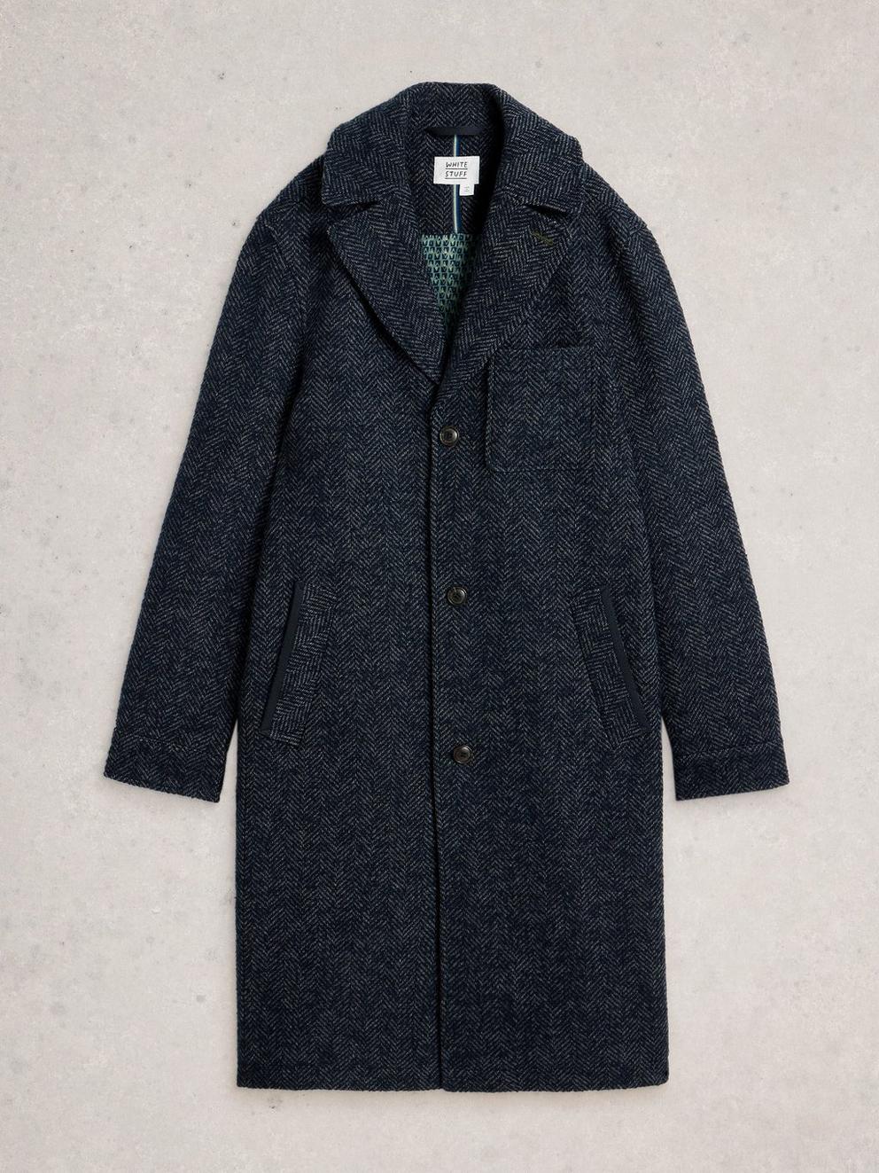 Herringbone Epsom Coat in DARK NAVY - FLAT FRONT