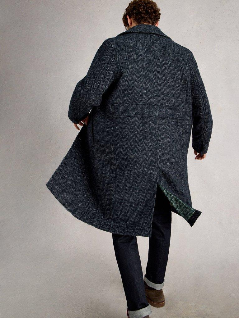 Herringbone Epsom Coat in DARK NAVY - MODEL BACK