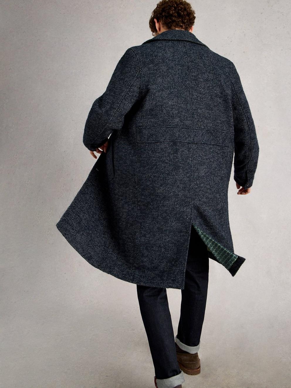 Herringbone Epsom Coat in DARK NAVY - MODEL BACK